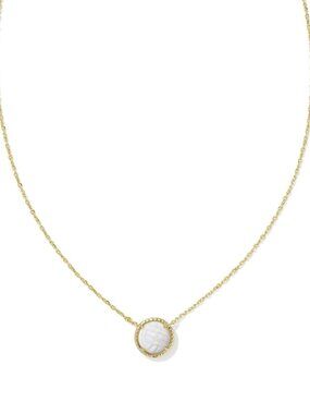 Volleyball Gold Short Pendant Necklace in White Mother-of-Pearl